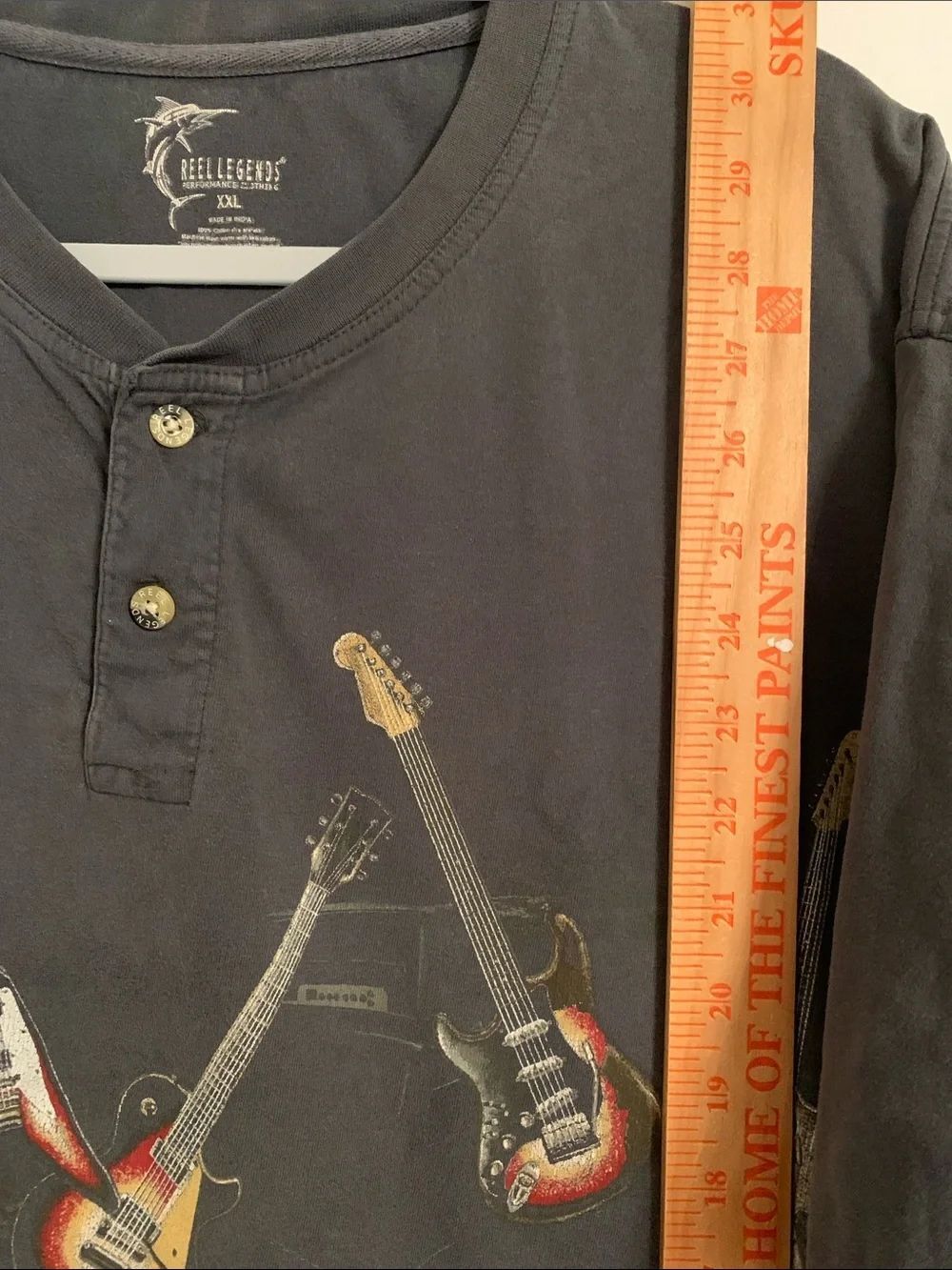 Real Legends Men's Gray Guitar Graphic Henley Shirt Size XXL - Picture 4 of 5